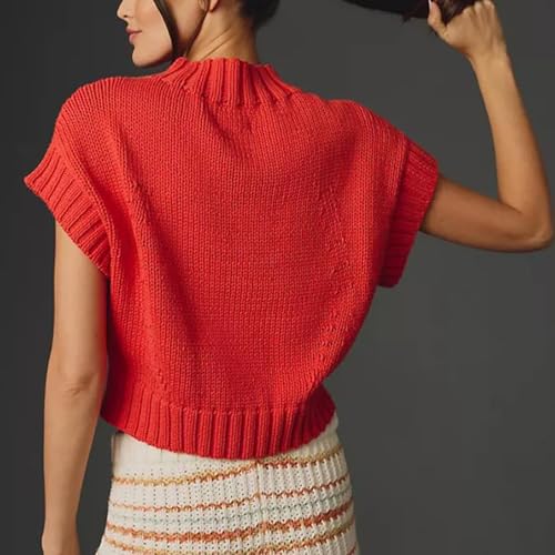 Womens Short Sleeve Sweater Heart Mock Neck Crop Knitted Tops Casual Office Party Sweater4