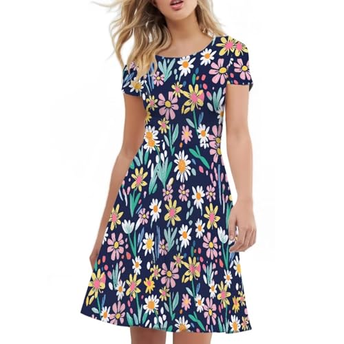 Image of AFPANQZ Womens Casual Summer Lightweight Vintage Dress Short Sleeve Midi Dress Knee-Long Luxury Formal Dress