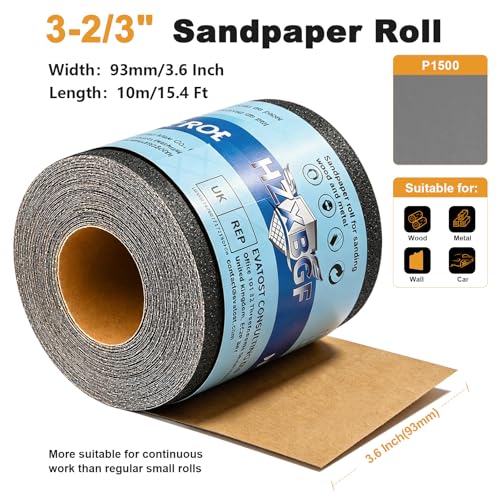 Image of 1500 Grit Sandpaper Roll, 3-2 /3 inch Wide 11 Yards Long Wet Dry Sanding Sheet