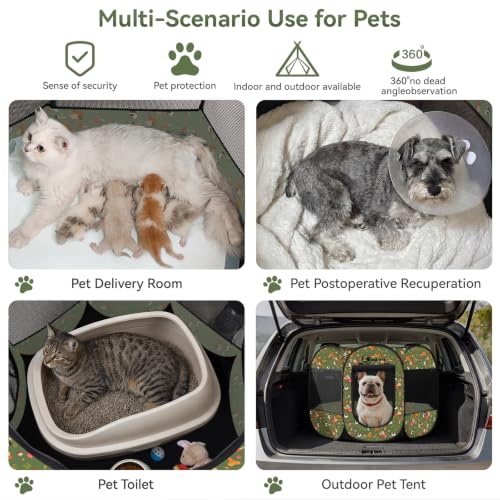 Image of Siedihit Dog Playpen, Medium Dogs Tent Crates Cage Indoor /Outdoor, Portable Pop Up Dog Kennel Playpen with Carrying Case for Dogs /Cats /Rabbits, Removable Zipper Top(Cottagecore, Medium)