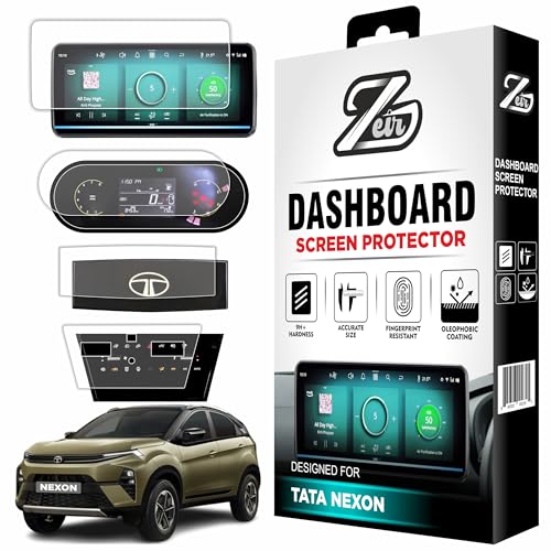 Image of ZEIR [4 PACK Screen Protector For TATA NEXON 2026 Creative, Creative+ & Creative+S - 10.25 INCH INFOTAINMENT (Round Corners) + 4 INCH INSTRUMENT CLUSTER + STEERING + AC GUARD [Not Tempered Glass]