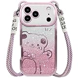SGVAHY for iPhone 17 Pro Max Case with Strap, Cute Cartoon Bear Sparkle Bling Pattern with Crossbody Lanyard Glitter for Women Girls, Soft TPU Shockproof Cover for iPhone 17 Pro Max Pink