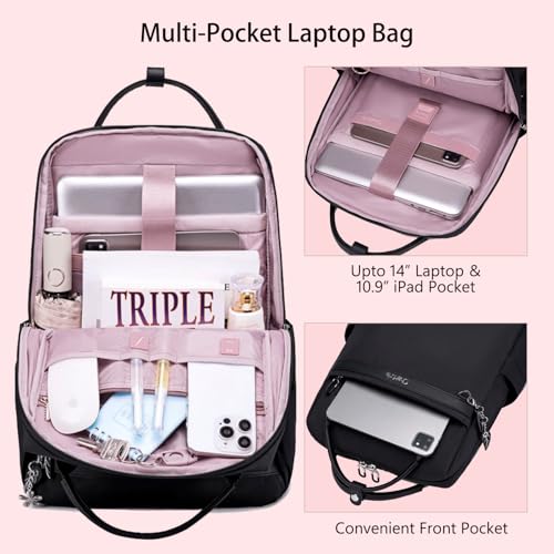 Image of Chantria Slim Backpack for Women Stylish 14-inch Laptop Bag 13L Multi-pocket Water-resistant Daypack with Top Handheld & Luggage Strap,Ladies Backpack for Office Casual College