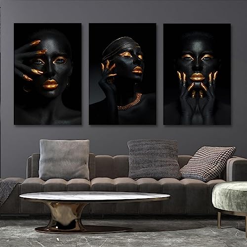 Art abstrait figure noir et or KEBIA | Toile murale 40x60cm pour décoration salon