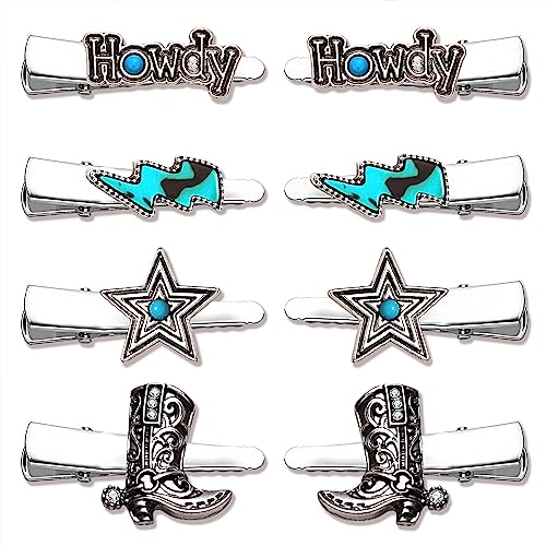 8PCS Western Turquoise Hair Clips for Women, Cowboy Cowgirl Boot Hat Hair Clips Turquoise Star Lightning Cactus Hairpins Vintage Hair Accessories (Pattern B)
