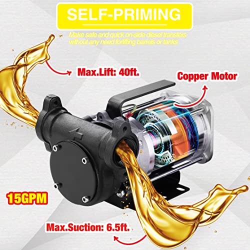 Image of TRUPOW 12V DC 15GPM Self-priming Heavy-duty Gasoline Fuel Oil Transfer Pump with Explosion-proof for Gasoline Diesel Kerosene & More