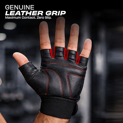 Image of Nivia X Punjab Kings Scorpion Gym Gloves - Leather Palm Grip, Wrist Support Strap, Padded Protection for Weight Training & Workouts, Large