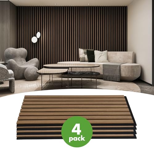 Image of Art3d 12 inch x 24 inch Acoustic Wood Slat Wall Panel, 4pcs, 8 sq.ft, Deep Walnut