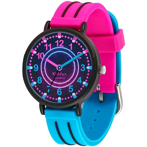 Kiddus Watches Boy and Girl Kids Ages 6-12 Analog Time Teacher with Exercises. Japanese Quartz Movement. Easy to Read and Learn Time. Girls Watches Ages 5-10