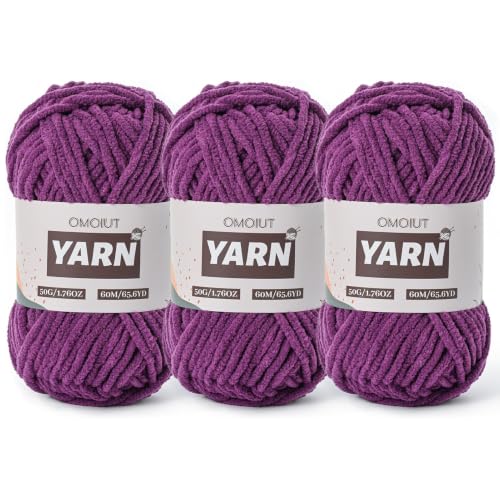 Image of 3 Packs Plush Chenille Chunky Crochet Yarn - Baby Yarn for Crocheting Soft - Velvet Yarns Knitting for Blankets Crafts - Fluffy Amigurumi Yarns 150g / 196.8yds (3 Violets)