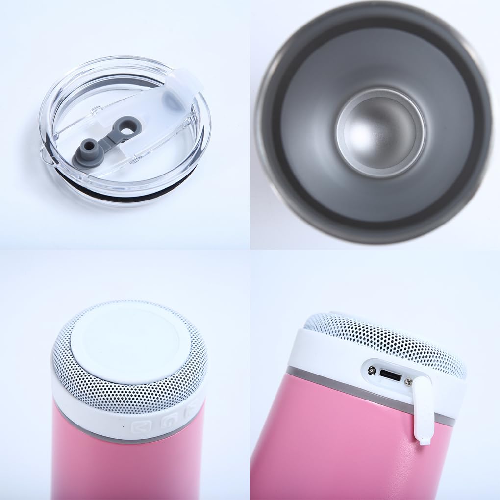 3 Juegos de Vaso con altavoz de música Bluetooth, acero inoxidable 304 de calidad alimentaria, inodoro y libre de contaminación, vaso con textura de gama, color rosa