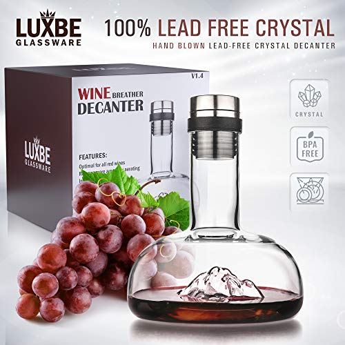 Luxbe - Wine Decanter Aerator 54-Ounces - Crystal Glass - Lead Free - Premium Carafe with Accessories for Red Wine Decanting