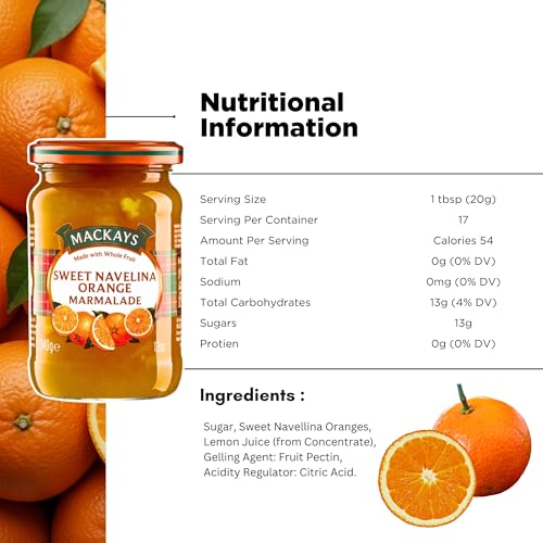 Image of Mackays Sweet Navelina Orange Marmalade 340g | Made with Real Navelina Oranges | Traditional Copper Pan Cooked | Vegan | Imported from Scotland