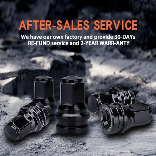 Image of 32Pcs M14x1.5 Black Lug Nuts Fit for 2017-2024 Ford F250 F350 Super Duty, Chrome 21mm Hex, Replace# HCPZ-1012-B HCPZ-1012-A OEM Lug Nut with Attached Washers