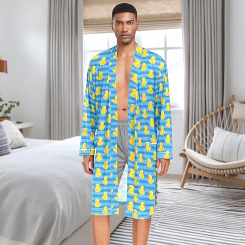 Men's Robe Lightweight Long Sleeve Kimono Bathrobe with Pockets Yellow Rubber Duck Nightgown Shower Robe3