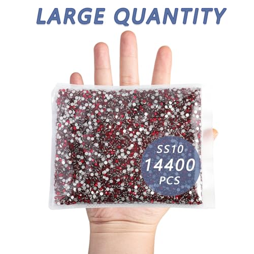 Image of Beadsland Flat Back Crystal Rhinestones Bulk, Siam, SS10, 14400pcs | Flatback Glass Gems for Nails Crafts Clothes DIY Decoration, Glue Fix, 2.7-2.9mm,Red