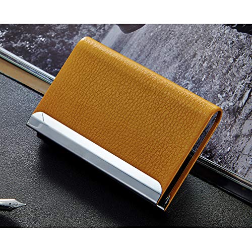 1 Visitekaartjeshouder Doos PU Leer En Roestvrij Staal Visitekaarthouder Voor Mannen En Vrouwen, Met Magnetische Geel - Image 4