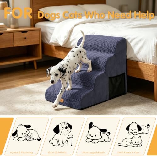 Image of Topmart High Density Foam Dog Steps 4 Tiers, Extra Wide Deep Pet Steps | Non-Slip Dog Stairs Ramp for Bed, Soft Foam Cat Ladder, Best for Older Injured, Older Pets, Cats with Joint Pain