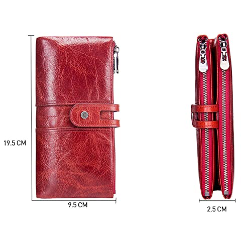 Contacts Womens Clutch Wallet Leather Checkbook Purse for Women Bifold Long Zipper Wallet Phone Card Holder (Red)2