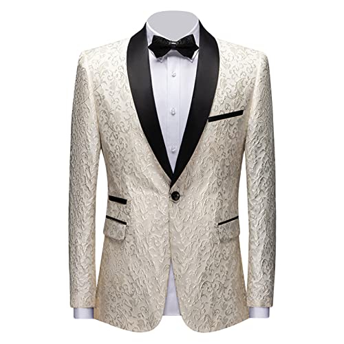 Men Floral Dress Suit Jacket Stylish Lapel Luxury Dinner Party Blazer Slim Fit Printed Wedding Sport Coat Tuxedo (Apricot,XX-Large)