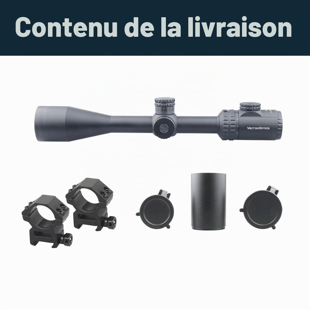 Vector Optics SCOL-32 Hugo 6-24x50 GT SFP Lunette de visée pour le sport, l'airsoft et la chasse, fusil à air comprimé, visière cible, lunette de visée de fusil, Rifle Scope, nombreux accessoires