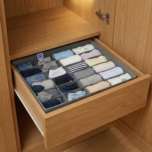 Image of Skrill 24-Compartment - Set of 3 | Non-Woven Foldable Cloth Storage Box Set Underwear, Socks, Ties, Scarves, Bras, Lingerie Drawer Organization | Space Saving Divider Organizer Closet Storage | Grey