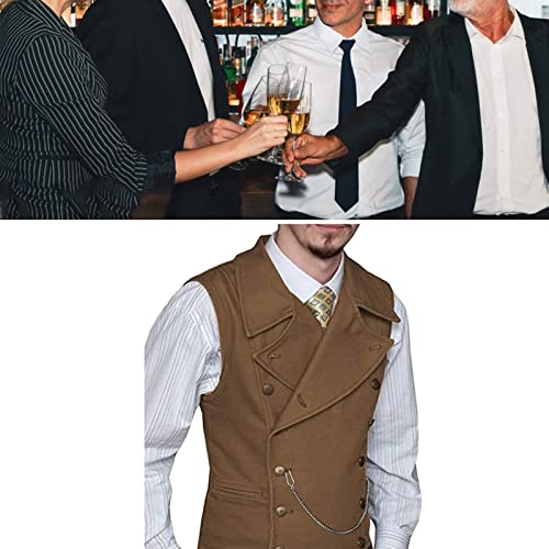 Suit Vest for Men, Double Breasted Wide Lapel Slim Fit Groomsmen Waistcoat Formal Business Sleeveless Dress Suit Vest (Color : Brown, Size : 5X-Large)4