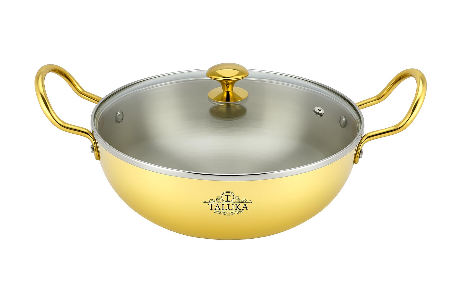 Taluka Heavy Weight Pure Brass Kadai [3.5 Litre/3500 ML] for Cooking with Glass Lid Teflon Free Non Stick Handcrafted Kadhai (10x10x3 Inches)