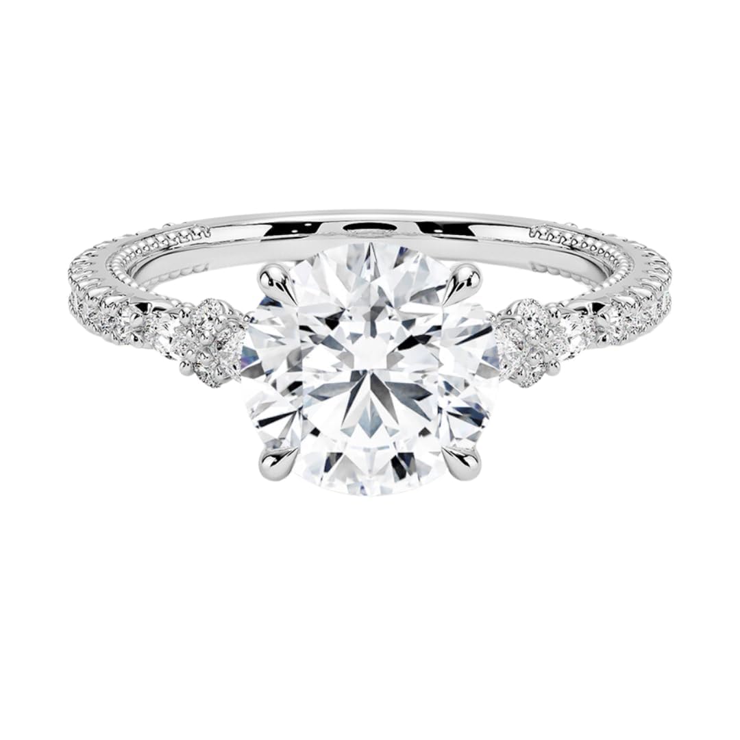 Certified 1,2,3 Carat Round Lab Grown Diamond (VS1 & VVS2) 10K 14K 18K Gold Wedding Engagement Ring For Womens Nature Inspired Moissaite Ring Christmas Gift