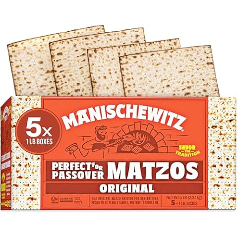 Manischewitz Passover Matzo (5x1lb Boxes) The Original Manischewitz Passover Matzo | Two Ingredients only - Flour and Water - 18 Min Matzo | Unsalted | Kosher for Passover and Year Round Cover