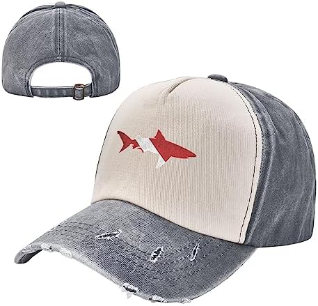 Vintage Shark Scuba Dive Flag Trucker Hat Denim Baseball Cap 