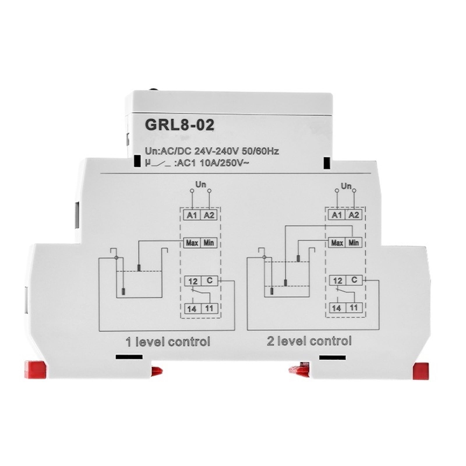GRL8 Relé de control de nivel de líquido Controlador electrónico de nivel de líquido 10A AC/DC24V-240V (Size : GRL8-02 with Sensor)