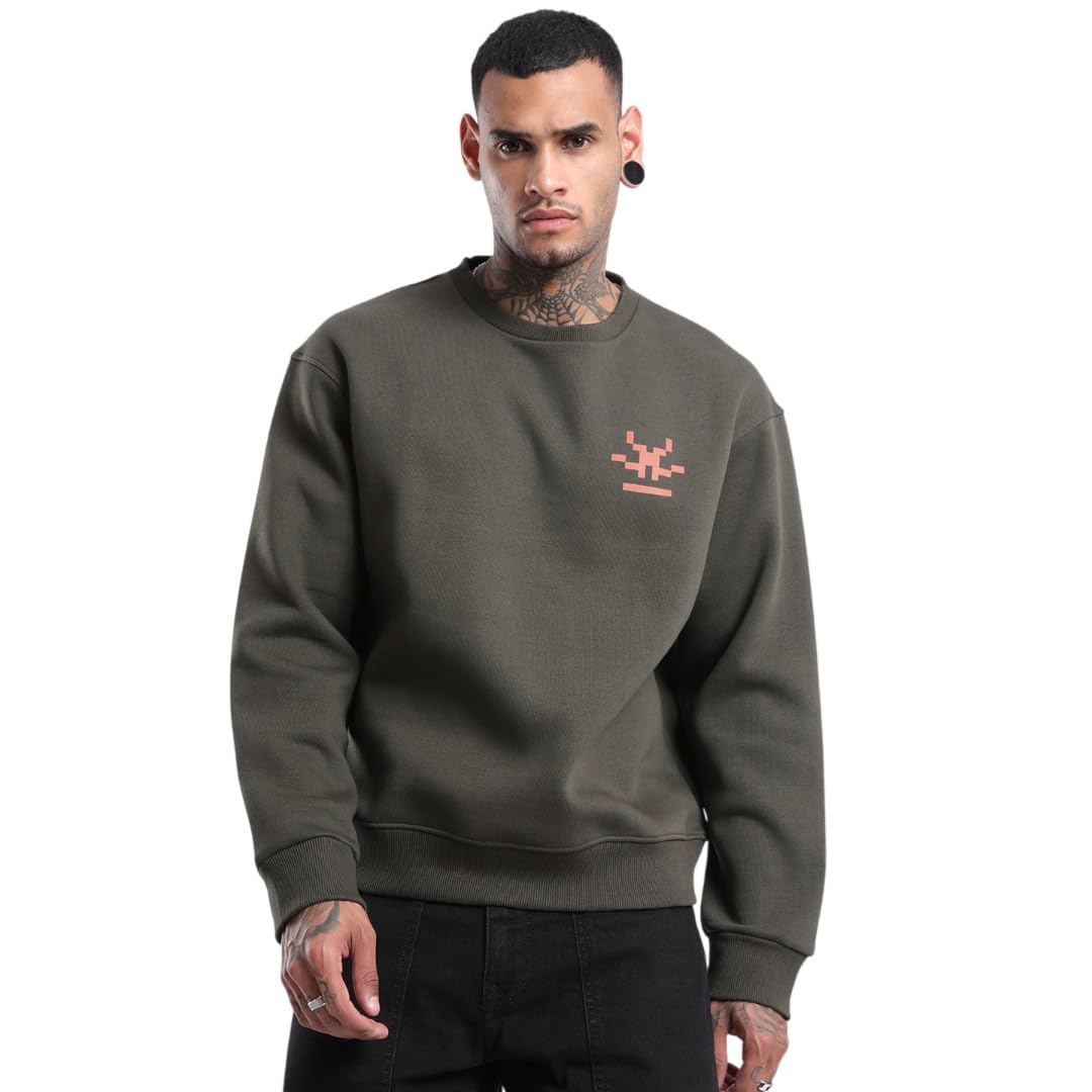 wrogn Men's Cotton Fleece Sweatshirt | Graphic Back Print | Oversized Fit-picture-31