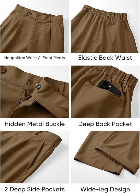 Image of JMIERR Mens Baggy Casual Dress Pants Lightweight Pleated Old Money Wide Leg Pants Loose Relaxed Fit Trousers
