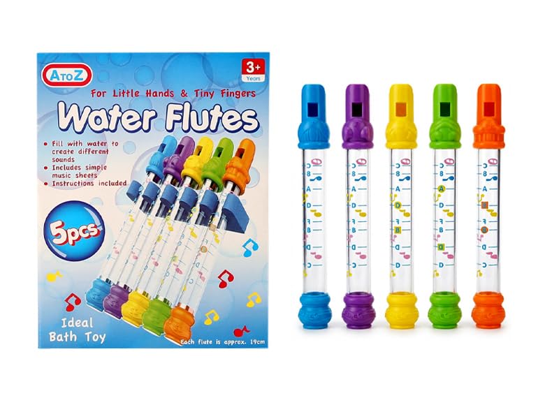 AtoZ Water Flutes Bath Toy, 5 Pieces, Multicolour, for Ages 3+, with Music Sheets