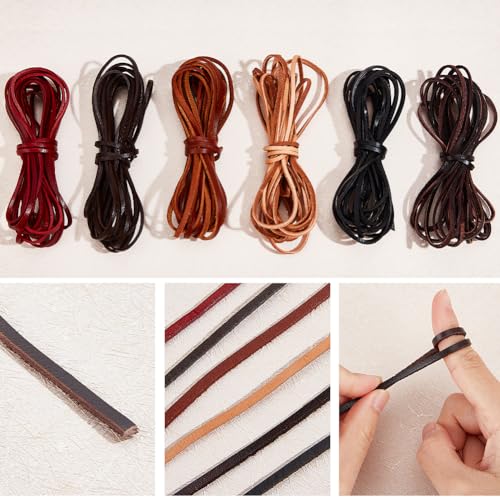 GORGECRAFT 5M Genuine Leather Strip 3mm Wide Flat Leather Cord 2mm Thick Cowhide Leather String Strap Braiding Thread Rope for Bracelets Neckacle Jewellery Making Boot Lace DIY Beading Crafts - Image 4