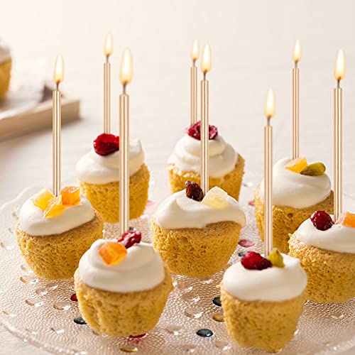 URAQT Birthday Candles, 24 Pcs Metallic Birthday Cake Candles in Holders, 5.1 inch Long Thin Candles Cupcake Candles for Birthday Wedding Baby Shower Party Decoration