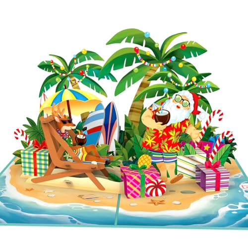 papercrush® Pop-Up Karte Weihnachten „Weihnachtsmann am Strand“ - Lustige 3D Weihnachtskarte für Männer (Freund, Papa, Ehemann, Sohn) - Witziges Geldgeschenk oder Gutschein für Weihnachtsurlaub