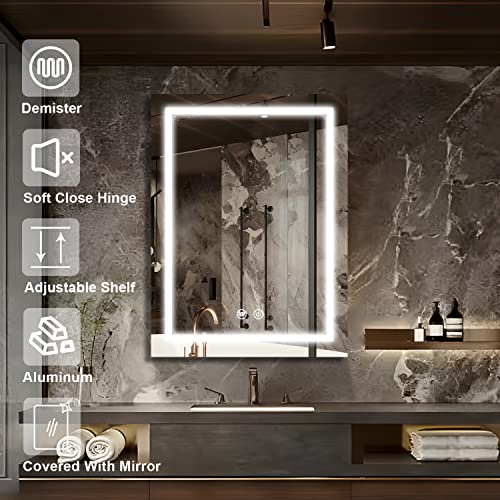 Janboe 20 Inch X 28 Inch Surface Mount Led Lighted Mirror Medicine Cabinet Single Door Bathroom Cabinet Double Touch Switches For Dimmer And Anti-Fog Function #TOP1
