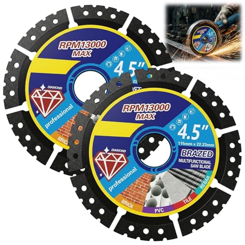 2PCS 4.5" Multi-Purpose Saw Blades, Stainless Steel Welded Outer Diamond Sand High Durability, Multi Material Cutting Blade, Heavy Duty Angle Grinder Discs for Cutting Tile, Marble & Metal