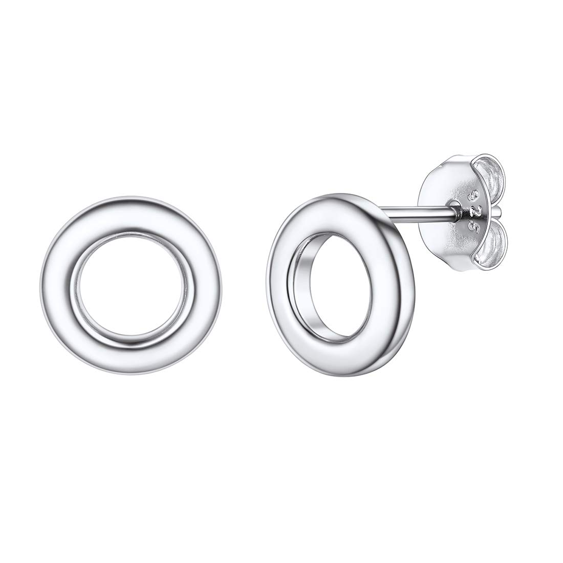 ChicSilverPendientes Pequeños Mujeres Plata de Ley 925 Círculo Pendientes Básicos Planos Orejas Piercing Stud Oro Blanco