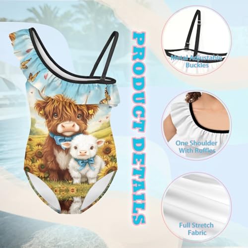 Cartoon Cat Swimsuits for Girls One Piece Bathing Suit Quick Dry Ruffle Swimwear for Beach Pool Holiday4