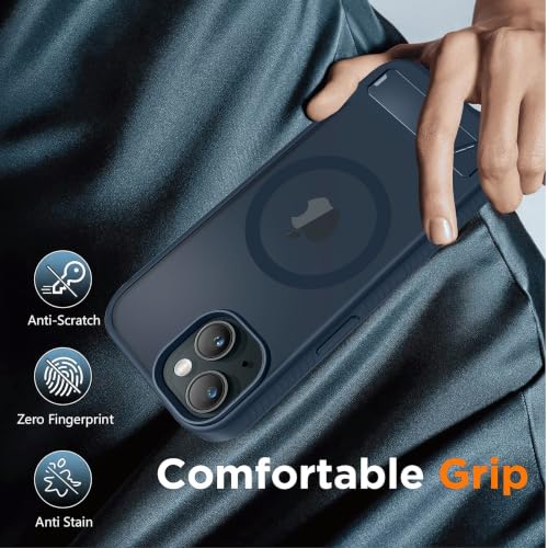 Image of KARWAN Matte Back Case Cover Compatible with iPhone 14 Plus with Magnetic Stand Shockproof Cover with Camera Protection, Scratch Resistant, MagEaze Wireless Charging Support,N52 Magnetic Ring, Blue