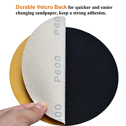Image of 6-Inch No-Hole Hook and Loop Sanding Discs 600-Grit, Random Orbital Sandpaper for Automotive and Woodworking, 100-Pack