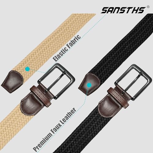 Image of SANSTHS Elastic Woven Golf Belt for Men, 1.3 inch Casual Stretch Braided Web Belt with Pin Buckle for Golf Jeans Casual Pants