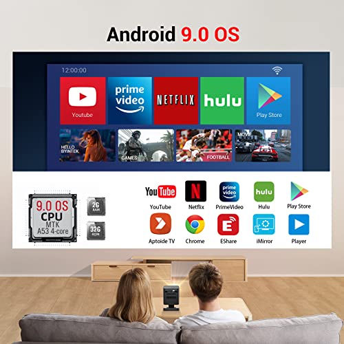 Image of BYINTEK P19 Mini 3D DLP Projector USB Full HD LED Battery Operated Portable Wi-Fi Projector with 4K Android 9.0 OS Wireless Display Support, 1 Year Warranty