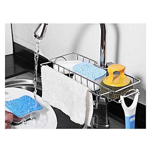 Sink Sponge Holder Kitchen Stainless Steel Sink Caddy Sponge Holder Home Faucet Storage Rack for Kitchen Bathroom Accessories Faucet Hanging Caddy Organizer Large