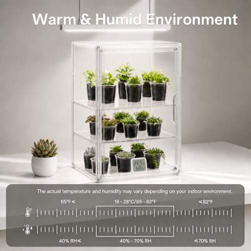 HBlife Mini Greenhouse for Indoor, 3-Tier Clear Stackable Green House with Magnetic Door & Adjustable Dividers, Tabletop Portable Greenhouse for Small Plants Nursery Germination and Display, 1 Pack - Image 3