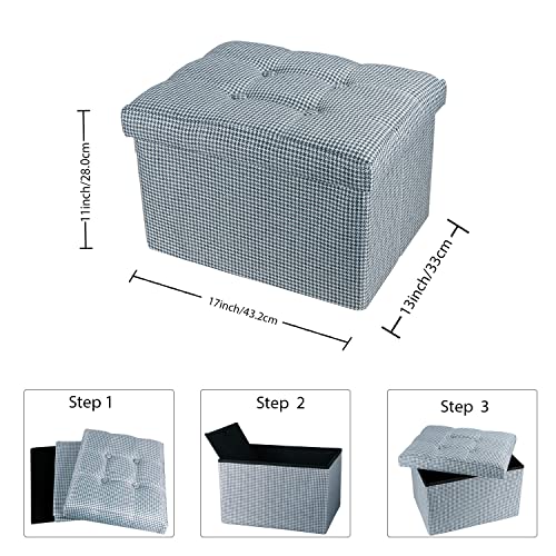 Docvania 17" Ottoman Storage Ottoman - Linen Ottoman With Lid Storage Chest, Thick Foam Can Be Used Foot Stool And Ottoman With Storage For Bedroom, Green Plaid #TOP2