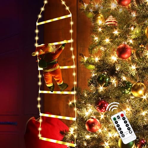 WELLXUNK 90 CM LED Weihnachtsmann Leiter Lichterkette, Santa...